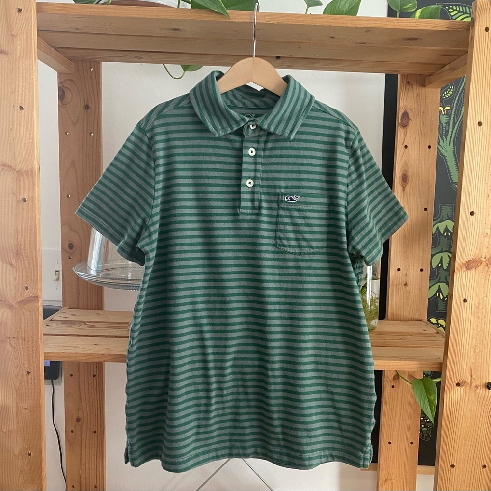 Vineyard Vines Green Gray Island Stripe Pocket Polo Shirt Medium - Picture 2 of 10